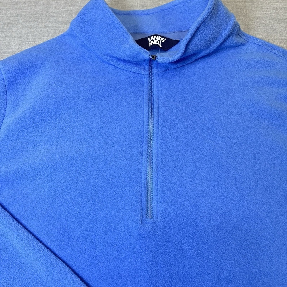 Lands End Fleece Sweatshirt Womens 3X Blue Quarter Zip Mock Neck Pullover Plus